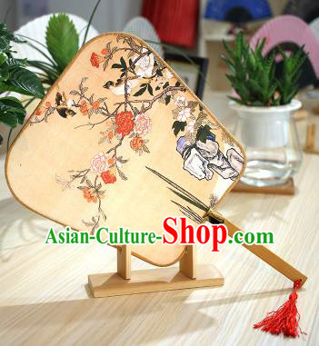 Chinese Traditional Printing Flowers Birds Fans Handmade Square Fan China Ancient Palace Dance Fans