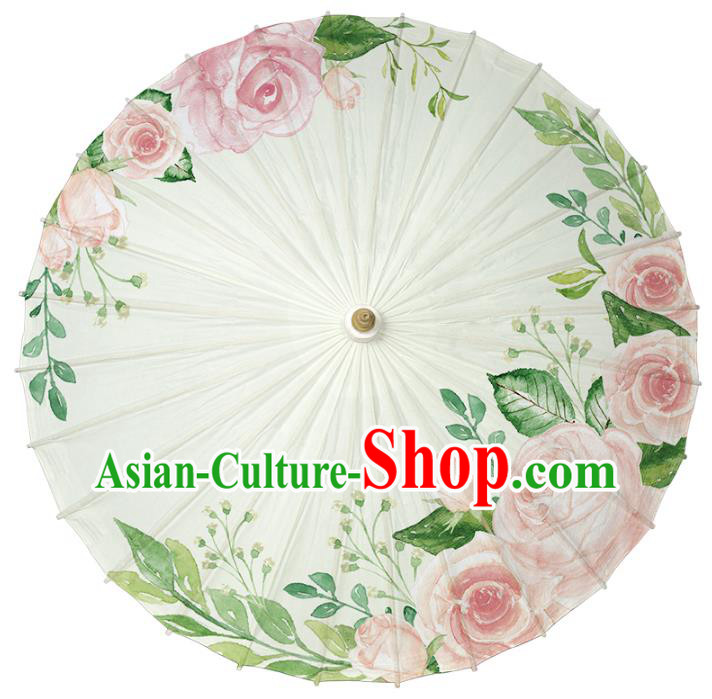 Chinese Traditional Artware Paper Umbrella Classical Dance Umbrella Printing Pink Rose Oil-paper Umbrella Handmade Umbrella