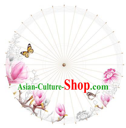 Chinese Traditional Artware Paper Umbrella Printing Red Magnolia Flowers Oil-paper Umbrella Handmade Umbrella