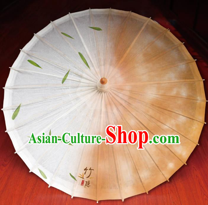 Chinese Traditional Artware Paper Umbrella Printing Bamboo Leaf Orange Oil-paper Umbrella Handmade Umbrella
