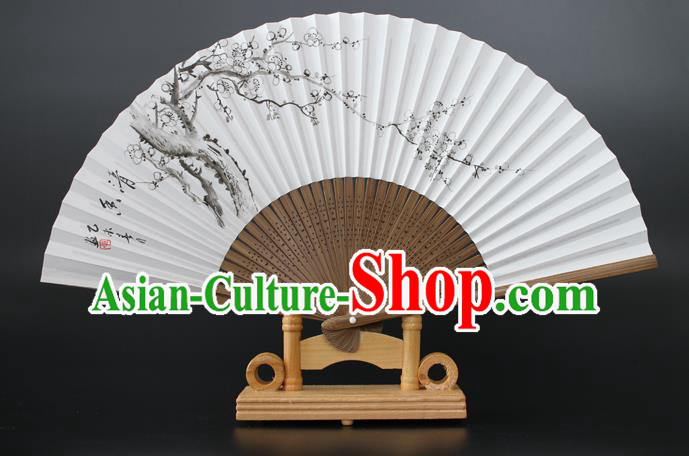 Chinese Traditional Artware Handmade Folding Fans Printing Plum Blossom Paper Fans