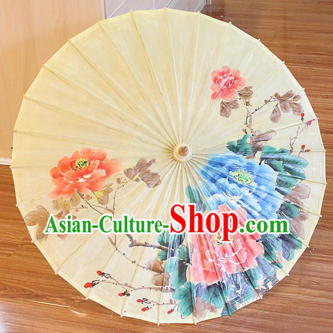 Chinese Traditional Artware Paper Umbrellas Printing Peony Flowers Oil-paper Umbrella Handmade Umbrella