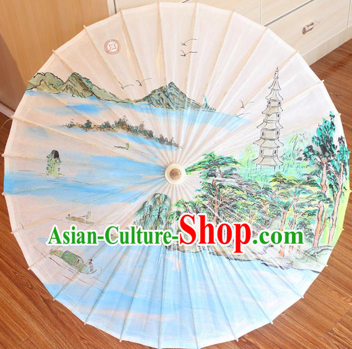 Chinese Traditional Artware Dance Umbrella Printing Pagoda Paper Umbrellas Oil-paper Umbrella Handmade Umbrella
