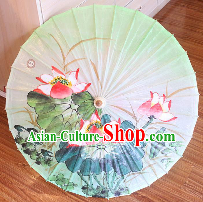 Chinese Traditional Artware Dance Umbrella Printing Lotus Green Paper Umbrellas Oil-paper Umbrella Handmade Umbrella