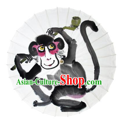 Chinese Traditional Artware Dance Umbrella Ink Painting Monkey Paper Umbrellas Oil-paper Umbrella Handmade Umbrella