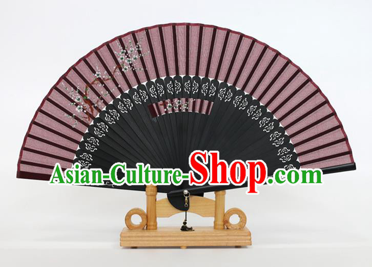 Chinese Traditional Artware Handmade Folding Fans Printing Flowers Amaranth Silk Fans Accordion