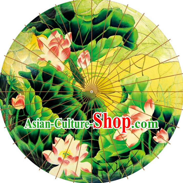 Chinese Traditional Artware Paper Umbrellas Printing Lotus Leaf Oil-paper Umbrella Handmade Umbrella