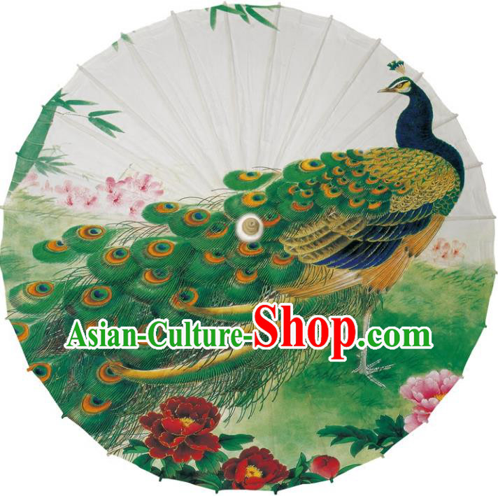 Chinese Traditional Artware Dance Umbrella Printing Green Peacock Paper Umbrellas Oil-paper Umbrella Handmade Umbrella