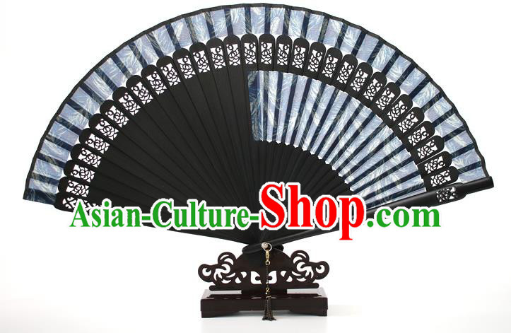 Chinese Traditional Artware Handmade Folding Fans Blue Silk Fans Accordion