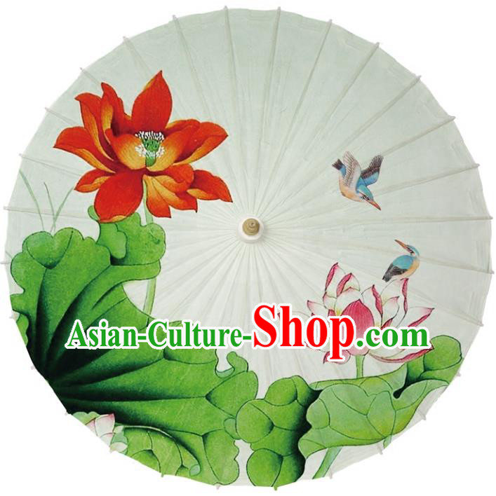 Chinese Traditional Artware Dance Umbrella Printing Lotus Beige Paper Umbrellas Oil-paper Umbrella Handmade Umbrella