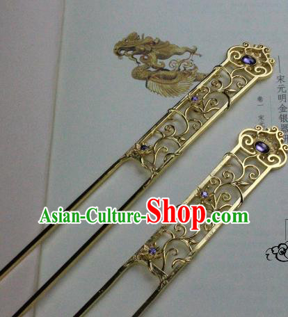 Chinese Handmade Classical Hair Accessories Hairpin Purple Crystal Hair Stick Hanfu Golden Hairpins for Women