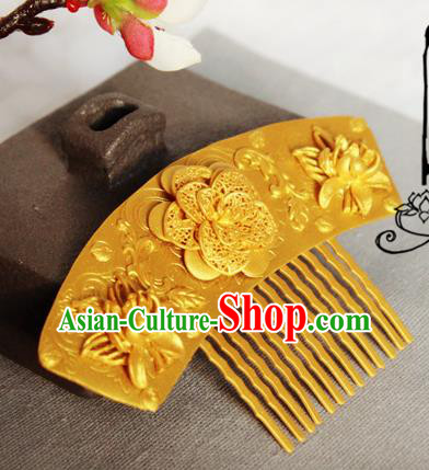 Chinese Handmade Classical Hair Accessories Wedding Hairpins Hanfu Golden Lotus Hair Comb for Women