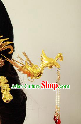 Chinese Handmade Classical Hair Accessories Wedding Phoenix Hairpins Hanfu Tassel Step Shake for Women
