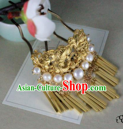 Chinese Handmade Classical Hair Accessories Wedding Pearls Hairpins Hanfu Golden Hair Clip for Women
