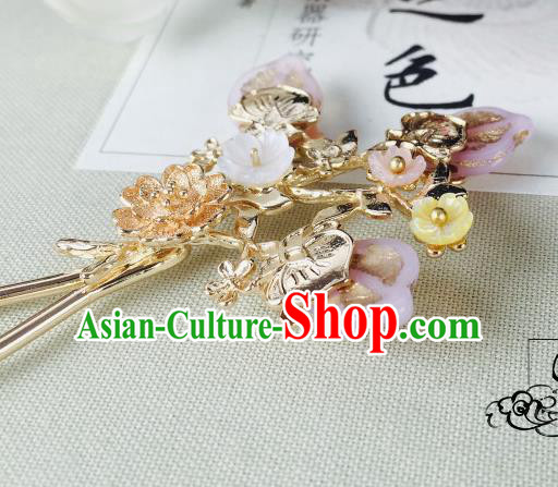 Chinese Handmade Classical Hair Accessories Wedding Shell Flowers Hair Stick Pink Hairpins for Women