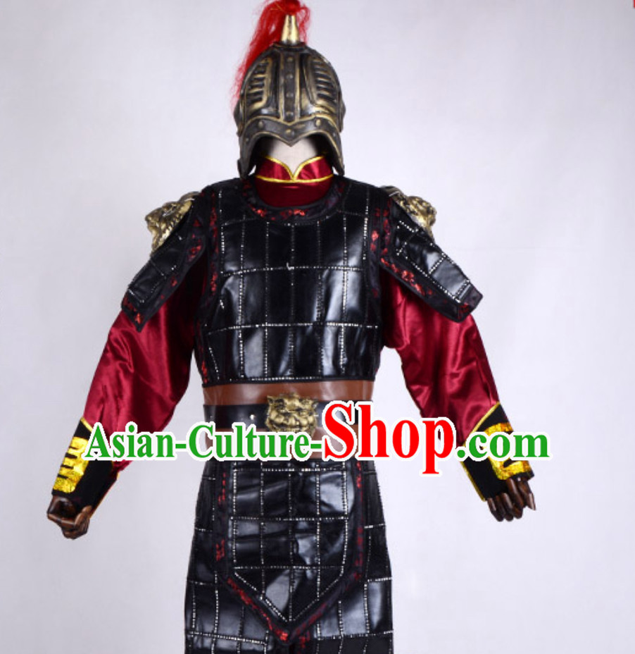 Ancient Chinese Folk Legend Character Hua Mulan Armor Costume and Helmet Complete Set