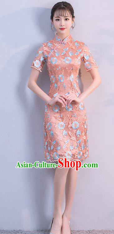 Chinese Traditional Mandarin Qipao Dress National Costume Short Cheongsam for Women