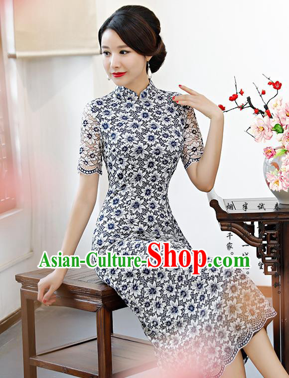 Traditional Ancient Chinese Young Women Cheongsam Dress Republic of China Tangsuit Stand Collar Blouse Dress Tang Suit Clothing