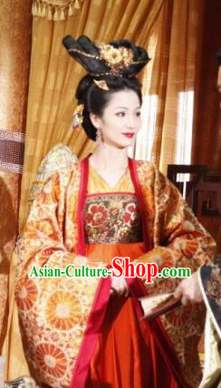 Chinese Ancient Queen Tang Dynasty Li Zhi Empress Wang Embroidered Hanfu Dress Replica Costume for Women