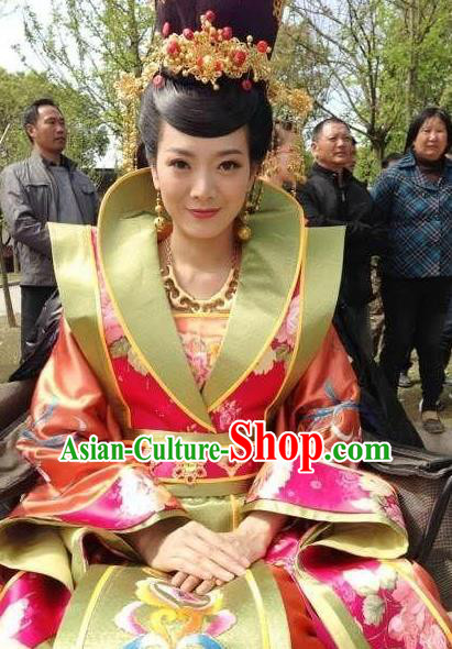 Chinese Ancient Tang Dynasty Empress Wei Embroidered Hanfu Dress Replica Costume for Women