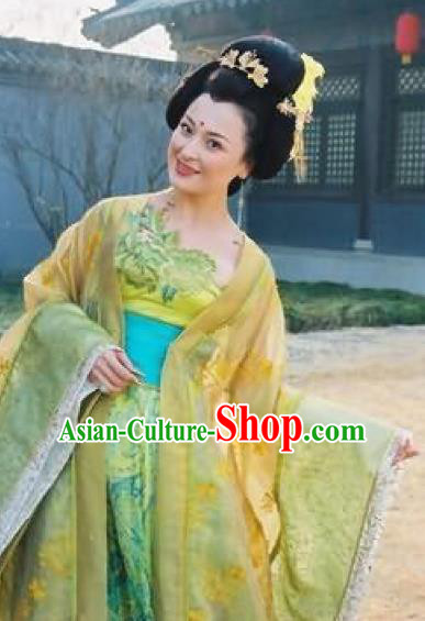 Chinese Ancient Tang Dynasty Imperial Consort Yang Embroidered Hanfu Dress Replica Costume for Women