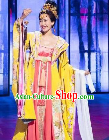 Chinese Ancient Tang Dynasty Imperial Concubine Yang Yuhuan Dress Embroidered Replica Costume for Women