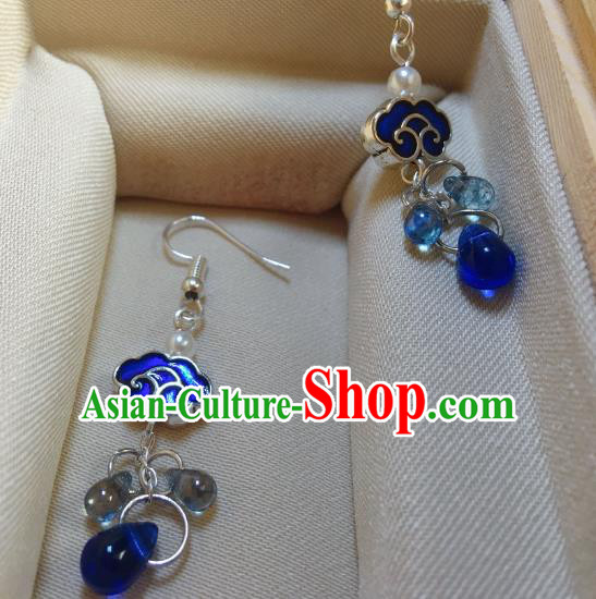 Traditional Chinese Ancient Jewelry Accessories Blueing Auspicious Clouds Earrings Eardrop for Women