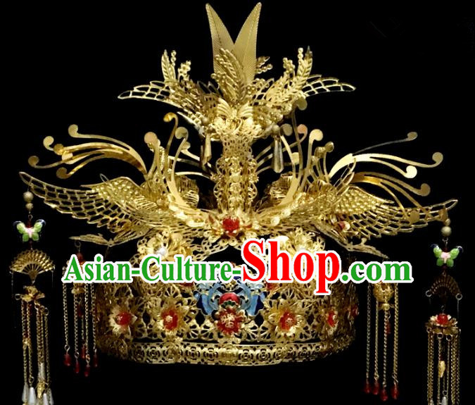 Traditional Chinese Ancient Wedding Hair Accessories Hairpins Blueing Phoenix Coronet for Women