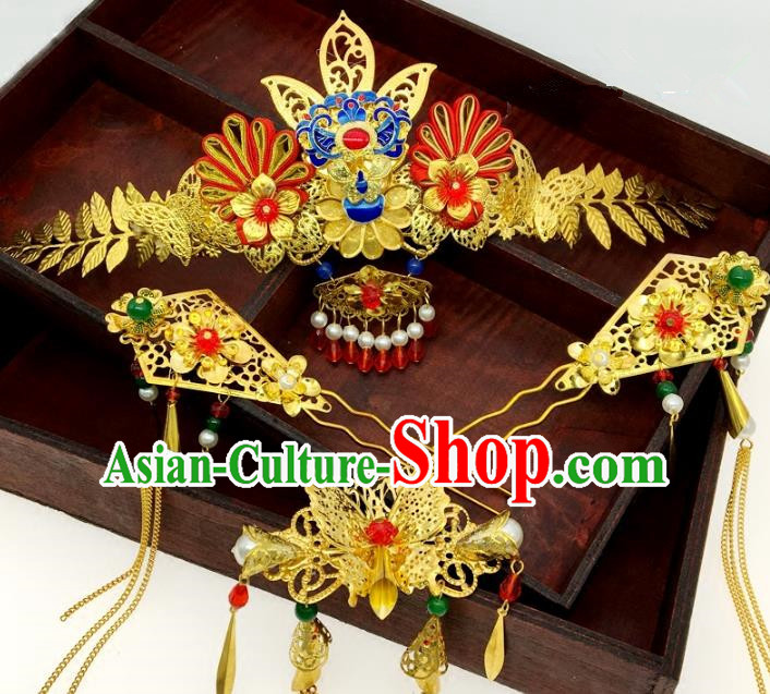 Traditional Chinese Ancient Wedding Hair Accessories Hairpins Phoenix Coronet Complete Set for Women