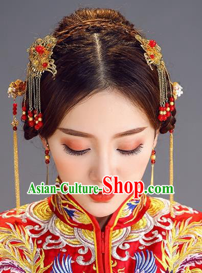 Traditional Chinese Ancient Bride Hair Accessories Xiuhe Suit Hairpins and Earrings for Women