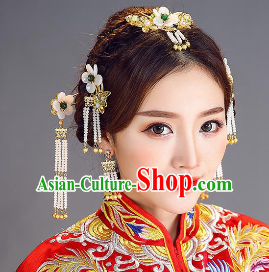Traditional Chinese Ancient Bride Hair Accessories Xiuhe Suit Hair Comb Hairpins Complete Set for Women