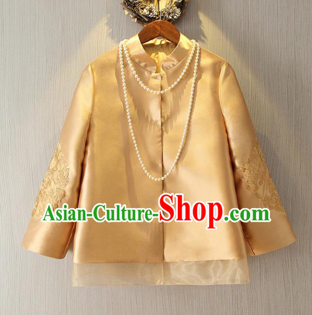 Chinese Traditional National Cheongsam Coat Tangsuit Stand Collar Embroidered Jacket for Women