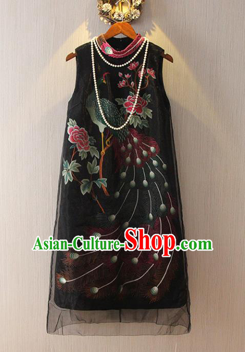 Chinese Traditional National Costume Tangsuit Black Cheongsam Dress for Women