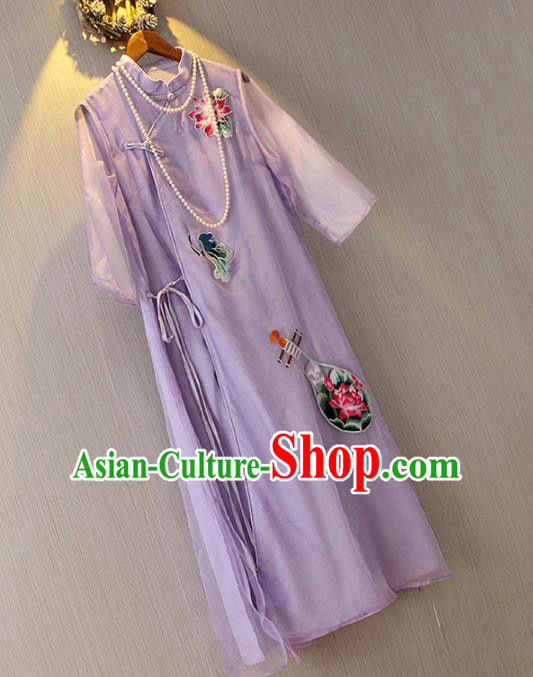 Traditional Ancient Chinese Young Women Cheongsam Dress Republic of China Tangsuit Stand Collar Blouse Dress Tang Suit Clothing