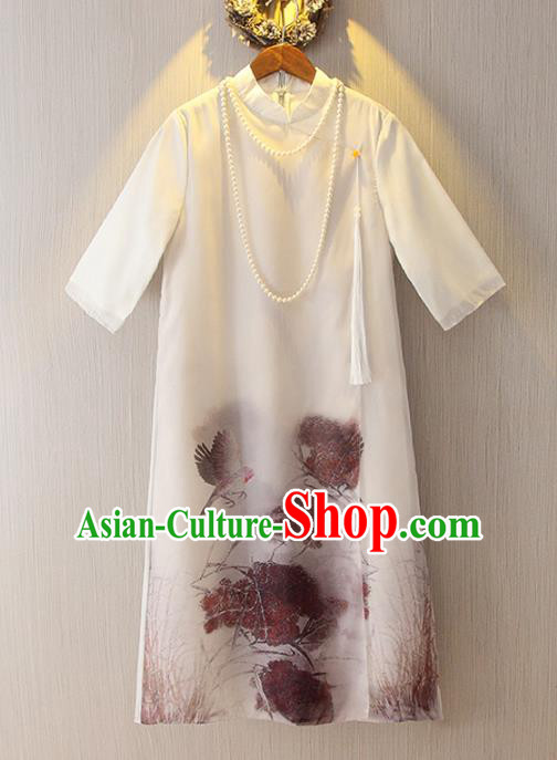 Chinese Traditional National Costume Printing Cheongsam Qipao Dress for Women