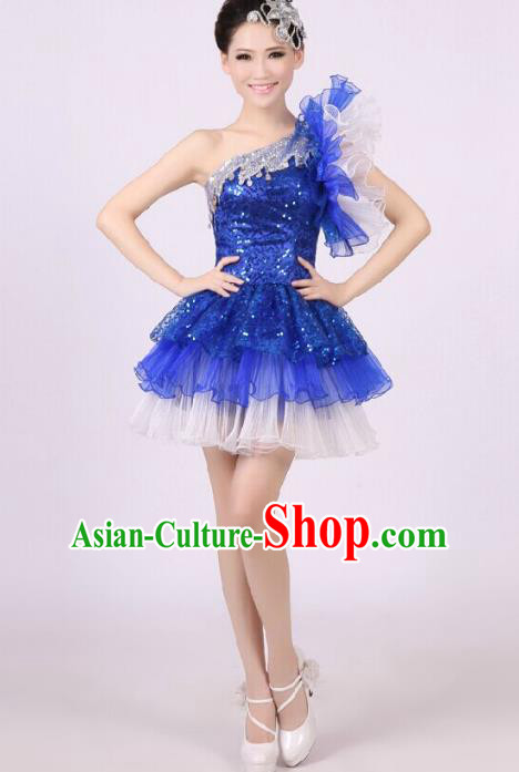 Chinese Classic Stage Performance Chorus Singing Group Costume Modern Dance Blue Dress for Women