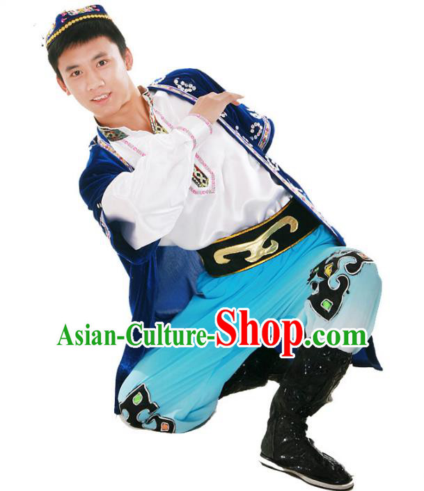 Traditional Chinese Uyghur Nationality Dance Costume, Chinese Uigurian Minority Nationality Dance Clothing for Men