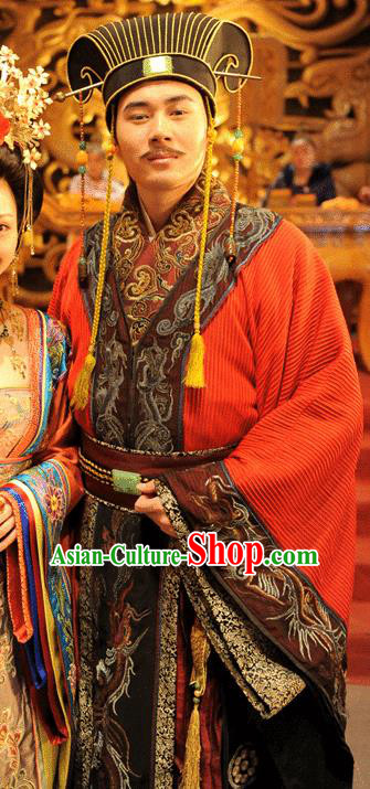 Traditional Chinese Ancient Monarch Costume Tang Dynasty Emperor Li Heng Replica Costume for Men