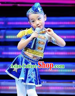 Top Grade Stage Performance Jazz Dance Costume, Professional Modern Dance Blue Dress for Kids