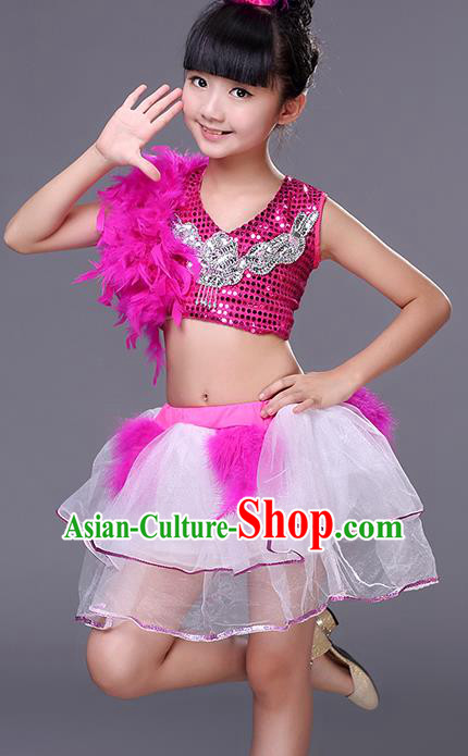 Top Grade Stage Performance Jazz Dance Costume, Professional Modern Dance Rosy Clothing for Kids