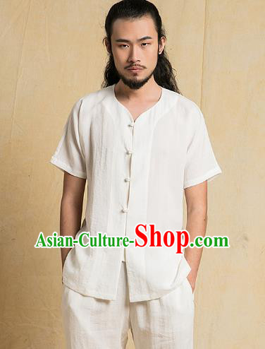 Chinese Kung Fu Costume Martial Arts Gongfu White Linen Suits Wushu Tang Suits Tai Chi Clothing for Men