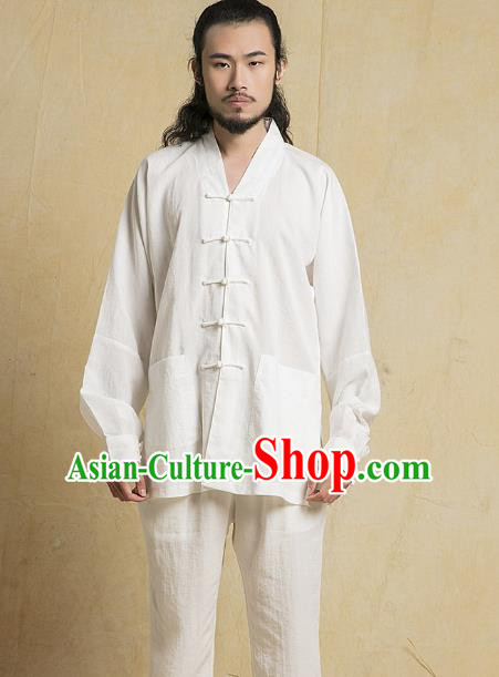 Chinese Kung Fu Tang Suits Costume Martial Arts Gongfu White Suits Wushu Tai Chi Clothing for Men