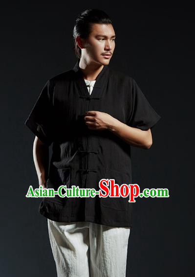 Chinese Kung Fu Costume Tang Suits Black Shirts Martial Arts Gongfu Wushu Tai Chi Clothing for Men