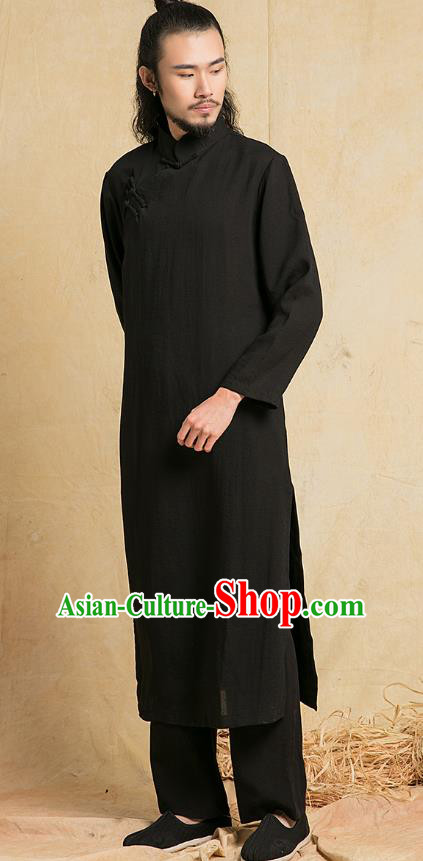 Top Grade Kung Fu Costume Martial Arts Training Black Gown Gongfu Wushu Tang Suit Clothing for Men