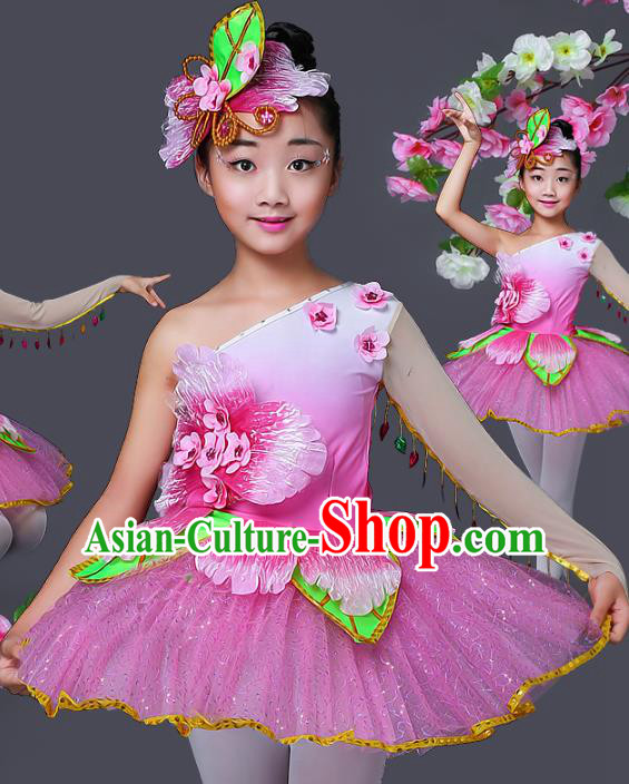 Top Grade Stage Performance Ballet Dance Costume, Professional Modern Dance Pink Dress for Kids