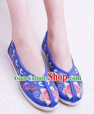 Chinese Traditional Handmade Embroidery Shoes Blue Embroidered Shoes for Women