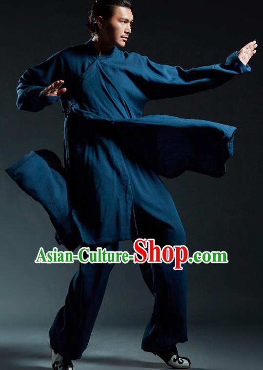 Top Grade Kung Fu Costume Martial Arts Training Blue Uniform Gongfu Wushu Tang Suit Clothing for Men