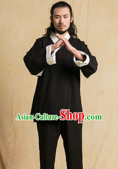 Top Grade Kung Fu Costume Black Linen Suit Martial Arts Training Gongfu Wushu Tang Suit Clothing for Men