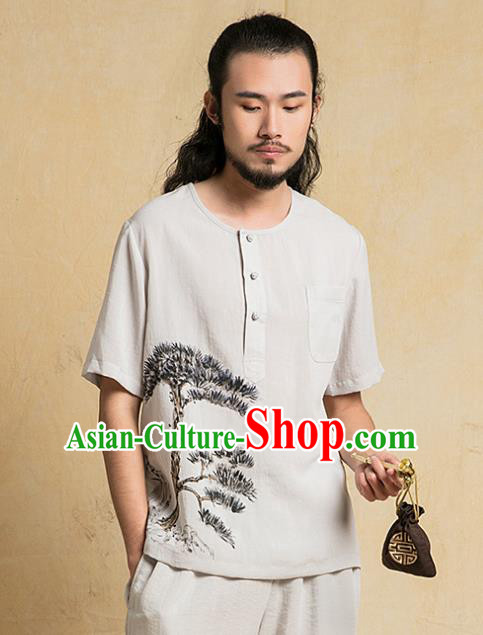 Chinese Kung Fu Martial Arts Costume Painting Pineburst Tang Suits Gongfu Wushu Tai Chi Clothing for Men