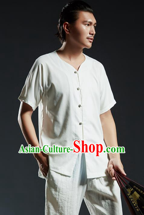 Chinese Kung Fu Martial Arts White Shirts Gongfu Costume Wushu Tai Chi Clothing for Men